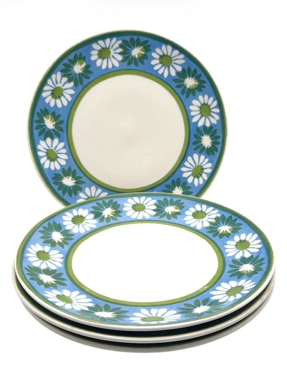Vintage 1960’s Royal Ironstone Green White Daisy Blue Dinner Plate 10” RYL237